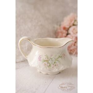 Vintage Homer Laughlin Floral Creamer Ivory Gold Trim Scalloped Rim